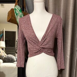 BLVD Ribbed Knotted Crop Top - Mauve
